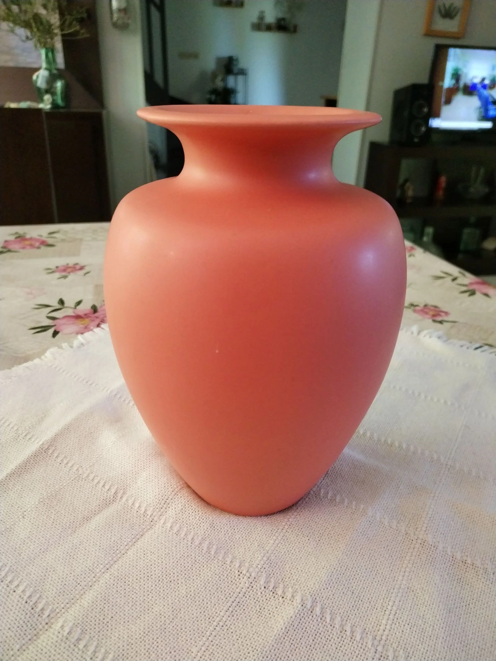 Beau vase vintage rétro en céramique émaillée, orange terracotta. 